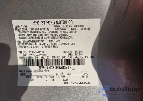 2017 Ford Flex Limited from USA, damaged, VIN 2FMGK5D81HBA03713